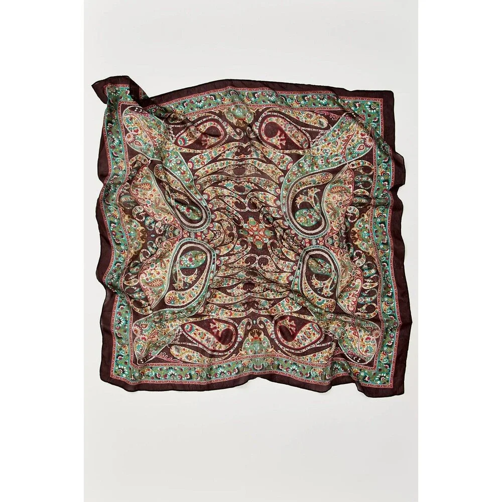 Free People So Silk Printed Bandana Scarf Tube Top Belt Floral Paisley Wrap OS
